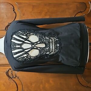 Shy Land Long Sleeve Skull Shirt Crocheted Brand Sugar Candy Skull  Black Size S